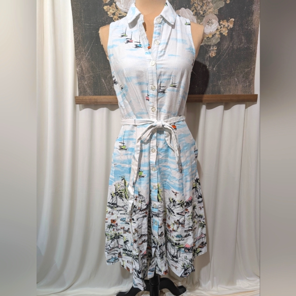 Chetta B Island Beach Fit And Flare Dress Size 10 Cotton Blend